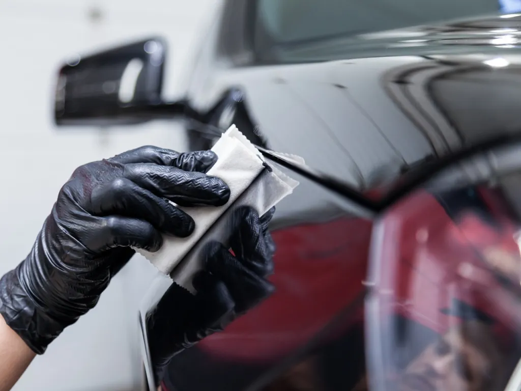 Ceramic coating being applied to black paint